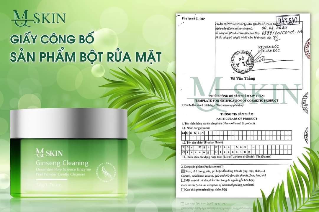 Phiếu công bố bột rửa mặt MQ Skin