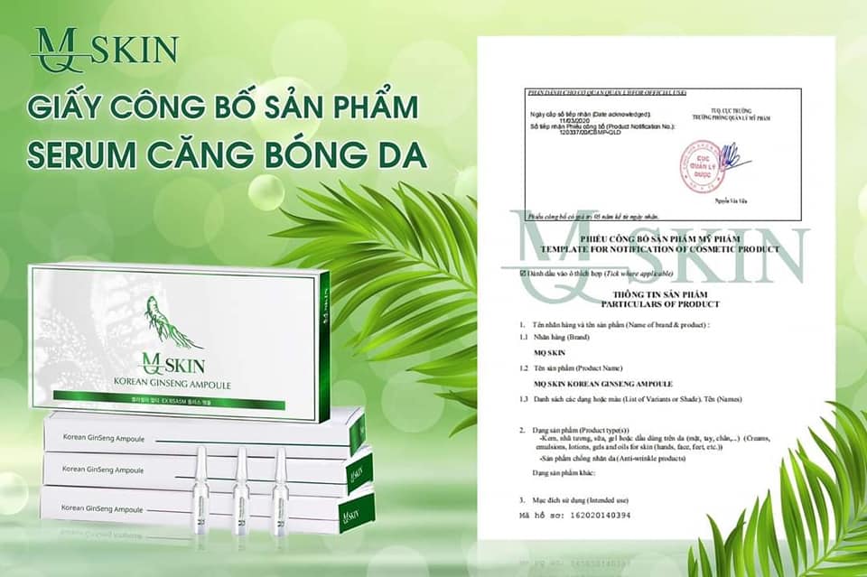 Phiếu công bố huyết thanh tế bào gốc nhân sâm