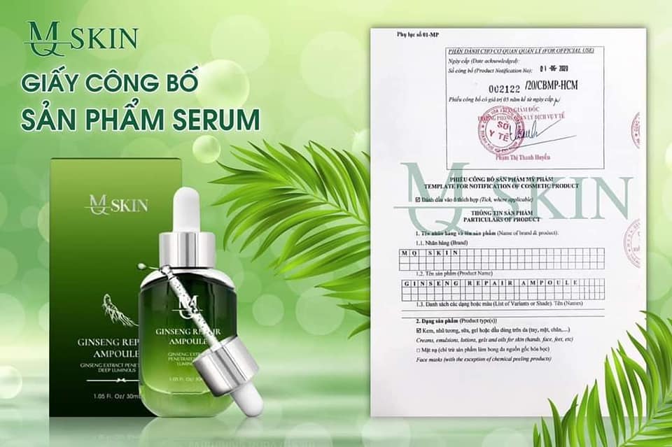 Phiếu công bố serum căng bóng da nhân sâm MQ Skin