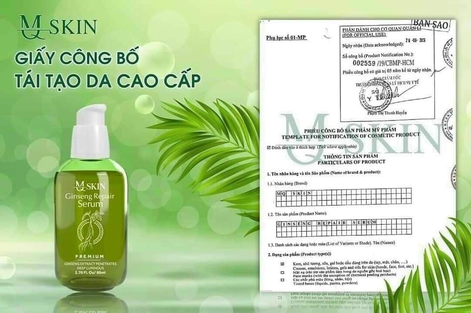 Phiếu công bố thay da cao cấp MQ Skin